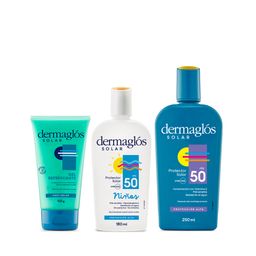 Combo Dermaglós Protector Solar Emulsión + Protector Solar Niños + Gel Post-Solar