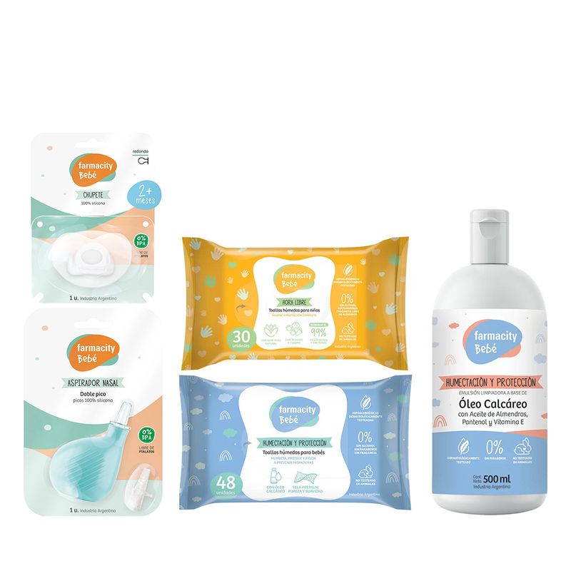combo-farmacity-bebe-toallas-humedas-chupete-de-silicona-aspirador-nasal-oleo-carcareo