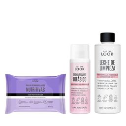 Combo Get The Look Toallitas + Desmaquillante Bifásico + Leche de Limpieza