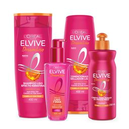 Kit Rutina Completa Elvive Dream Liso: Shampoo, Acondicionador, Crema para Peinar y Sérum