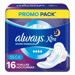 Toallitas Femeninas Always Protección Noche Seca x 16 un