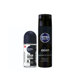 Combo Nivea Men Espuma de Afeitar Deep Aerosol 200 ml + Desodorante Invisible Black & White Roll On 50 ml