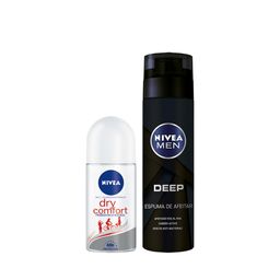 Combo Nivea Espuma de Afeitar Men Deep Aerosol 200 ml + Desodorante Dry Comfort Roll On 50 ml