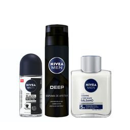 Combo Nivea Men After Shave Sensitive + Espuma de Afeitar Deep Aerosol + Desodorante Invisible Black & White Roll On