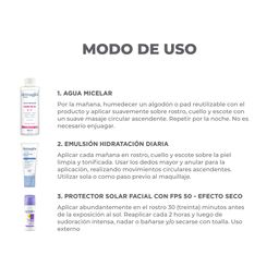 Combo Dermaglós Agua Micelar 6 en 1 200 ml + Emulsión Día FPS 30 50 ml + Protector Solar Facial FPS 50 Efecto Seco 50 g