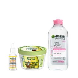 Combo Garnier: Crema Hair Food + Serum Vit C + Micelar
