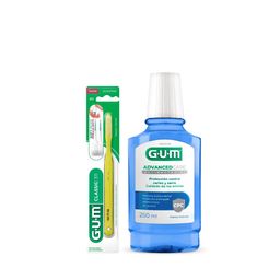 Combo Gum Cepillo Dental Classic 311 Normal Suave + Enjuague Bucal Antibacterial Menta Intensa