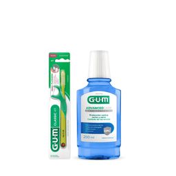Combo Gum Cepillo Dental Classic 411 Suave + Enjuague Bucal Antibacterial Menta Intensa
