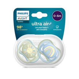 Chupetes Avent Verde y Celeste Ultra Air Deco 0-6 Meses x 2 un