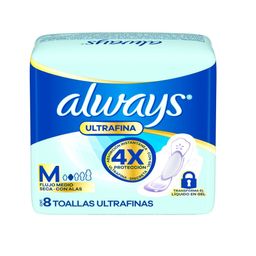 Toallas Femeninas Always Ultrafina Seca Talla M x 8 un