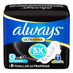 Toallas Femeninas Always Nocturna Ultrafina Seca Tamaño G x 8 un