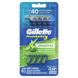 Máquina de Afeitar Gillette Prestobarba 3 Sensitive con Aloe para Piel Sensible x 4 un