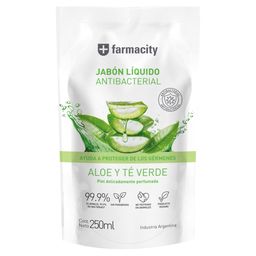 Jabón Líquido Farmacity Antibacterial Aloe Vera y Té Verde Repuesto x 250 ml